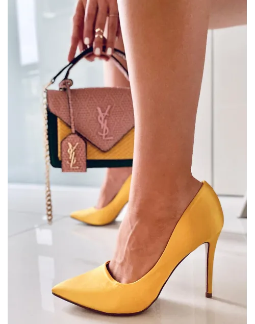 Szpilki damskie satynowe TALIA YELLOW